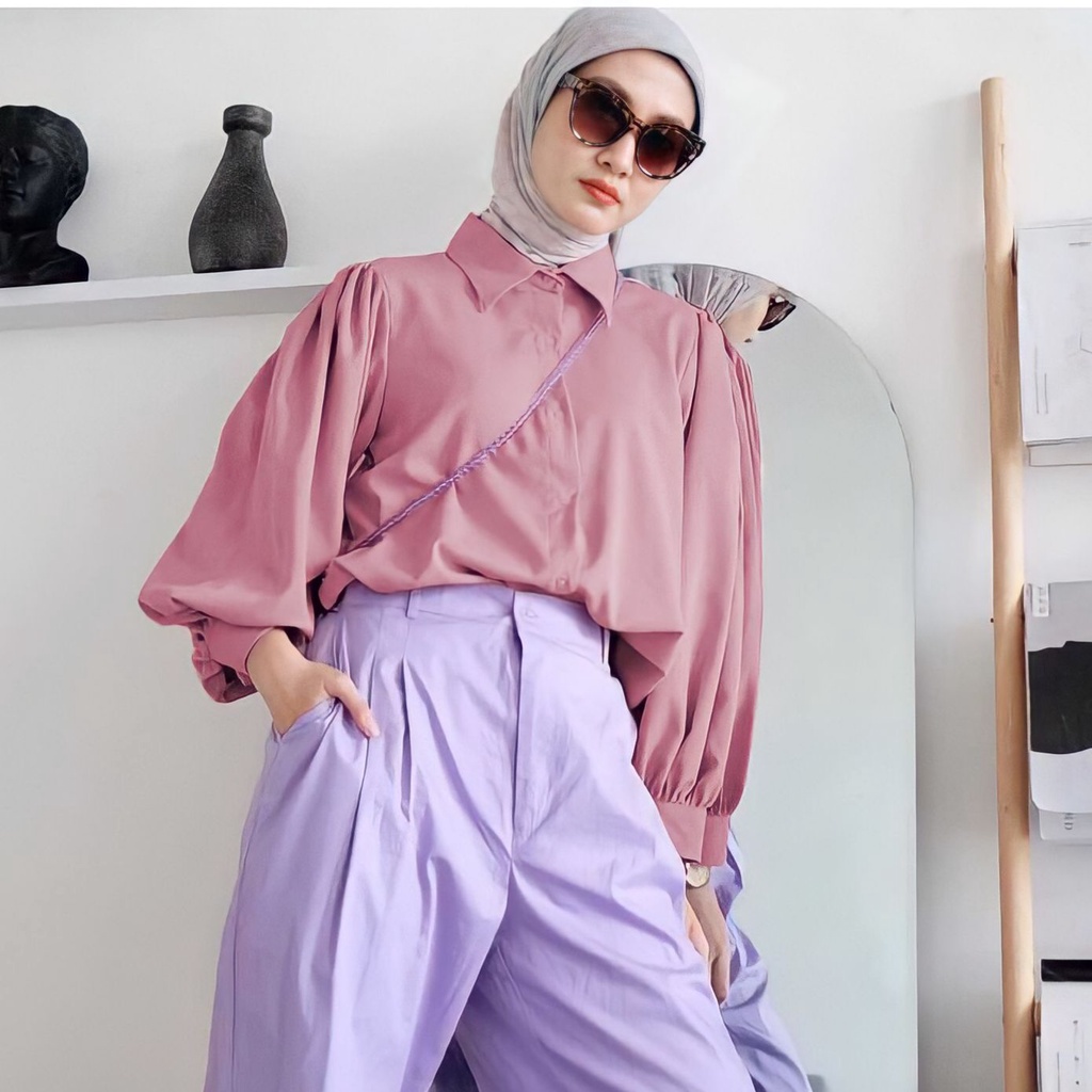 AUDRY RUFI BASIC SHIRT BLOUSE WANITA / KEMEJA POLOS LENGAN BALON