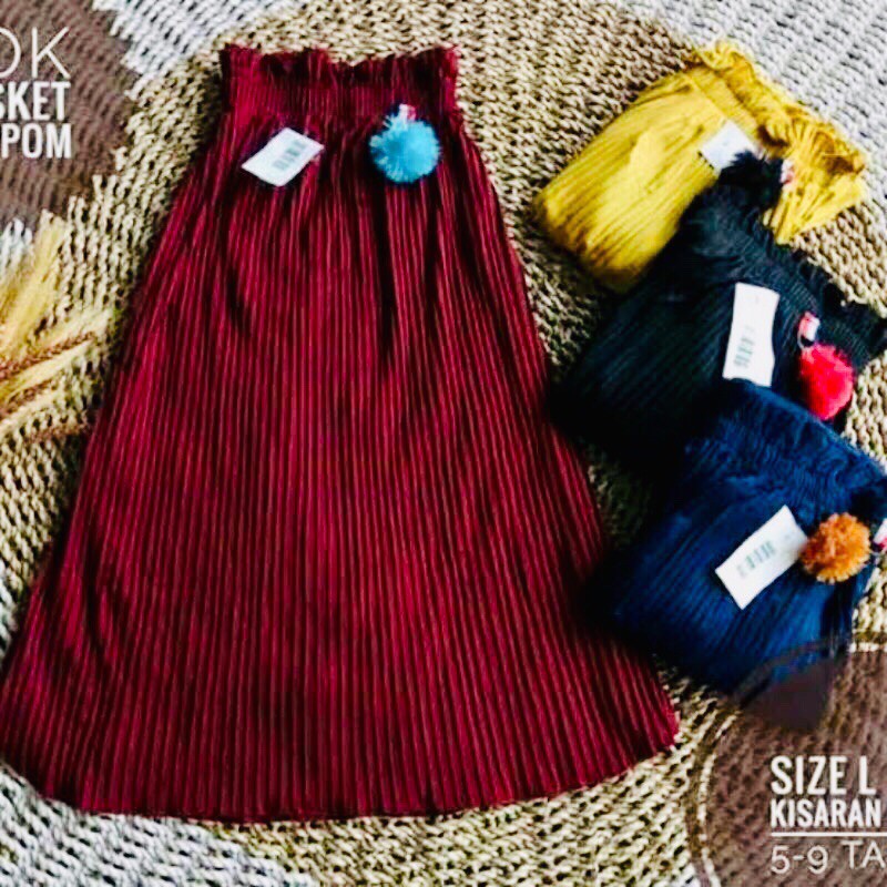 (BISA COD) ROK PLISKET POMPOM ANAK PEREMPUAN  REAL PICT