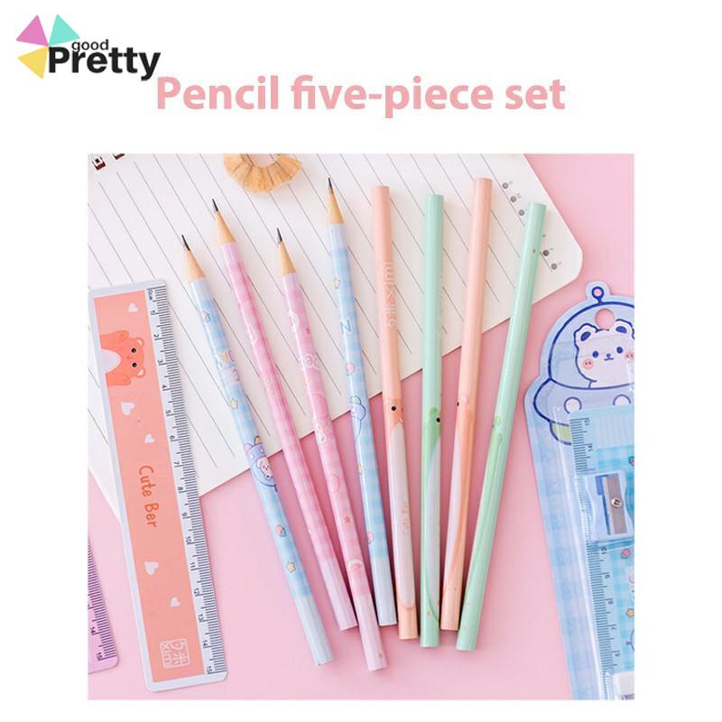 1 Juni Hadiah Liburan  Set Alat Tulis Kartun Siswa Lima potong Rautan Penghapus Pensil - PD