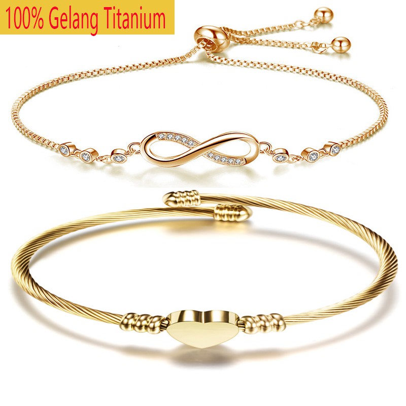 100% Gelang Titanium Emas Wanita Cinta tak Terbatas, Pohon Kehidupan, Hati ke Hati, Bracelet Liontin Bracelet, Perhiasan