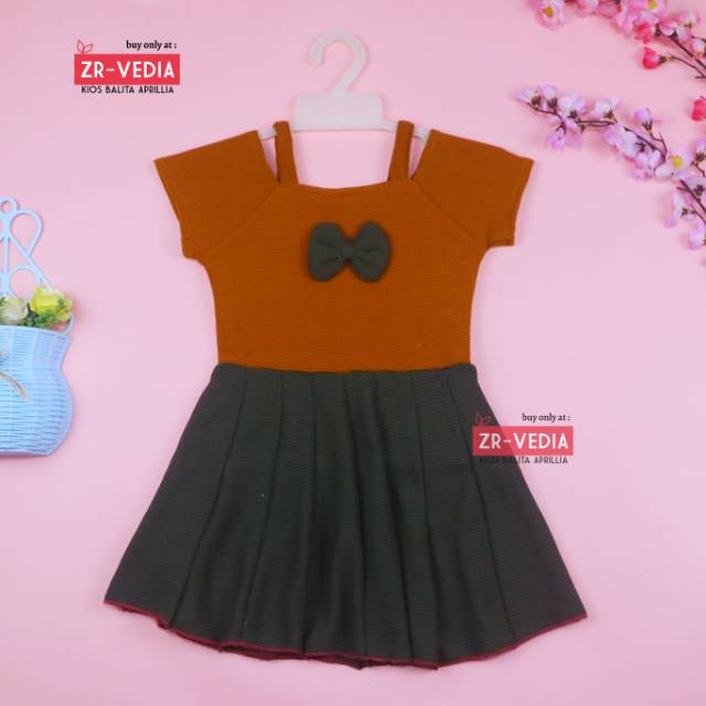 Dress Agata uk 1-3 tahun / Dres Pesta Baju Anak Perempuan Gaun Bayi Sabrina Lengan Import Cewek