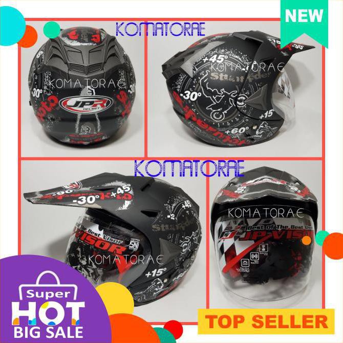 Helm Jpr Stundt Rider Black Doff Silver Double Visor Supermoto Semi Cross Trail