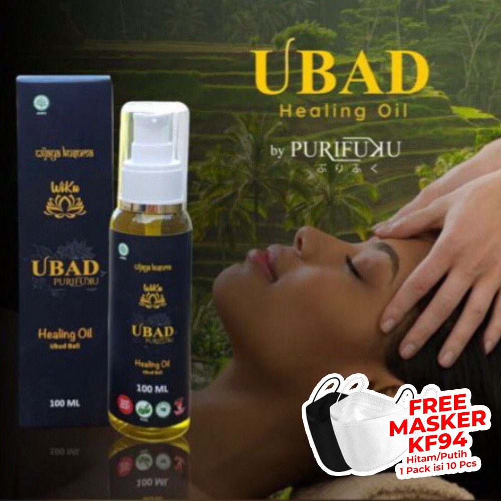 MINYAK BALUR UBAD X PURIFUKU - 100ML ORIGINAL BALI - Healing Oil / Minyak Urut Ubad Membantu Jaga Daya Imunitas Tubuh FREE MASKER KF94 WARNA HITAM/PUTIH 1 Pack isi 10 Pcs