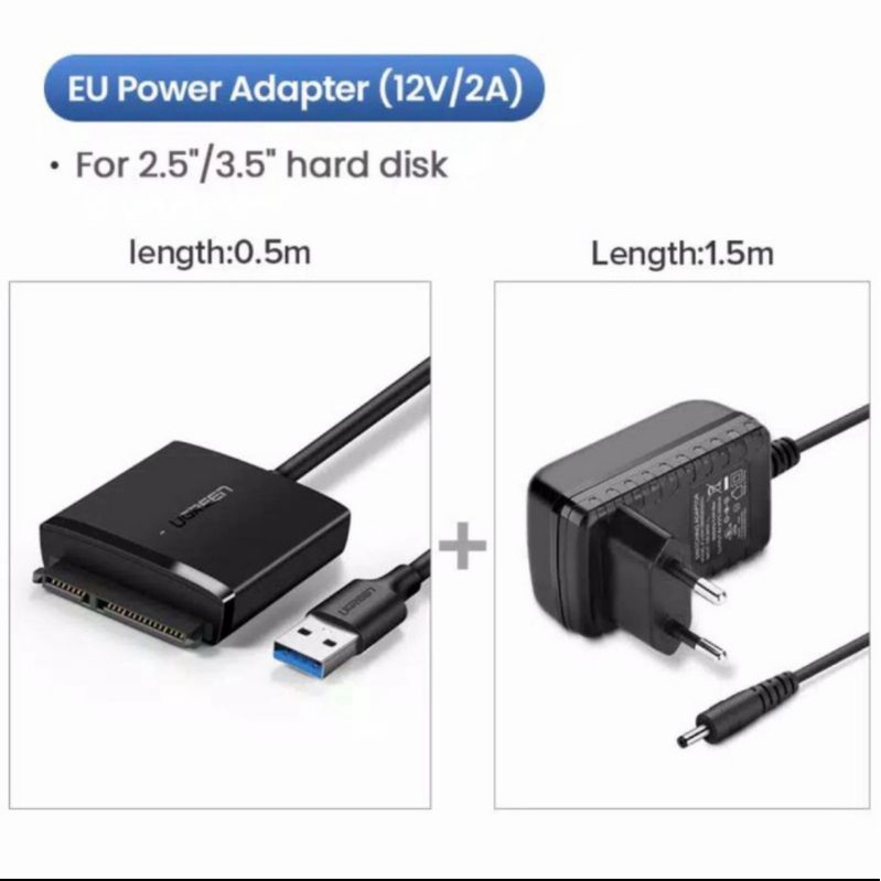 Ugreen Usb 3.0 to SATA III HDD SSD 2.5&quot; / 3.5&quot; Support PC Smart TV Laptop with Adaptor