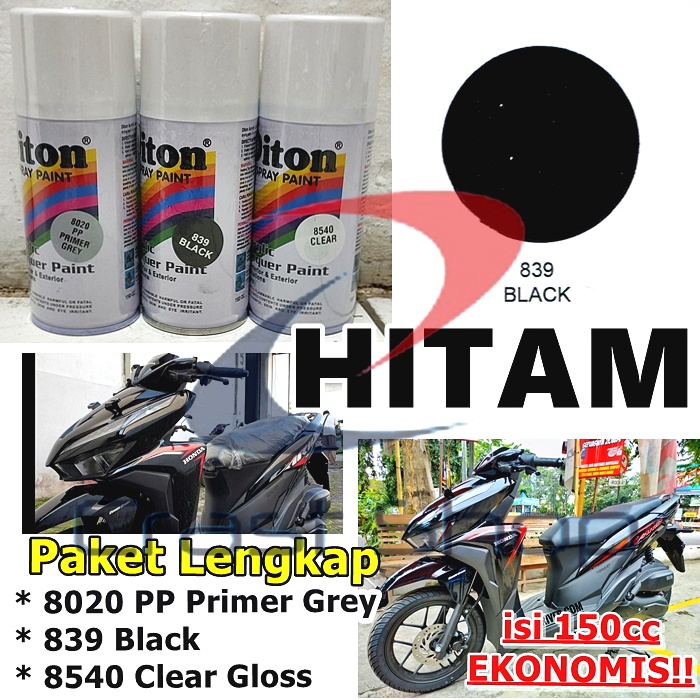 Paket Lengkap Ekonomis Cat Pilox Diton 839 Black 150cc Warna Hitam Kilap Motor Mobil Sepeda