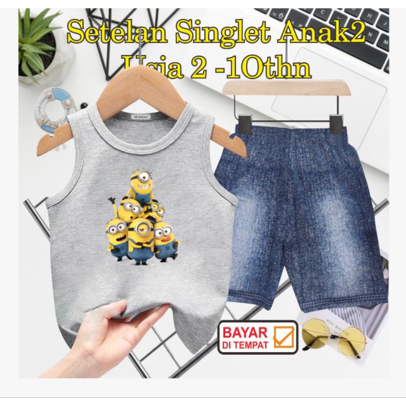 ((SETELAN SINGLET ANAK SEMI JEANS/M1N1ON DIGITAL SABLON