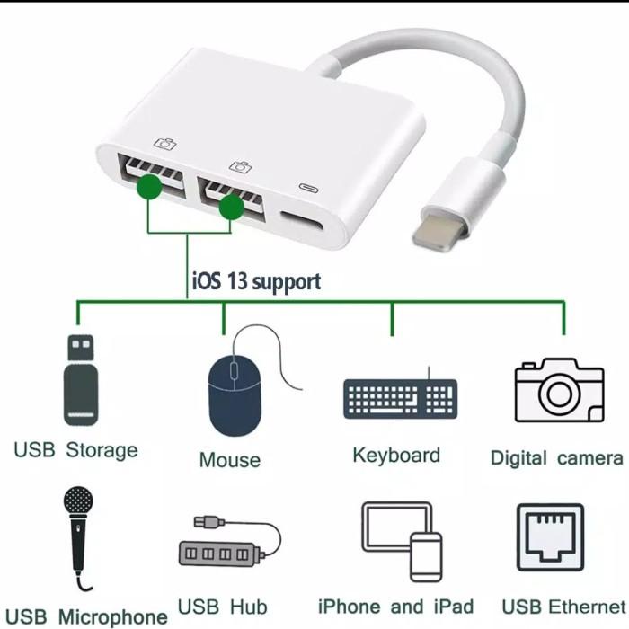 Adapter Converter Otg Usb To Lightning Dual Apple Iphone 11 / Ipad Ios