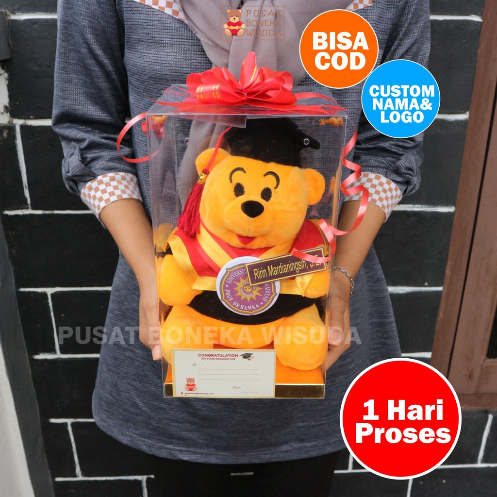 Kado Wisuda Boneka Winnie the Pooh Hadiah Boneka Wisuda Winie the poh Wini the Pooh Kecil Mika Nama