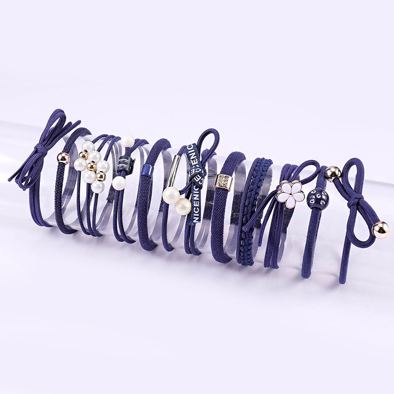 [12 in 1] Ikat Rambut Wanita Elastis Bahan Karet Aksesoris Fashion Gaya Korea Import-AR-88 Biru Tua