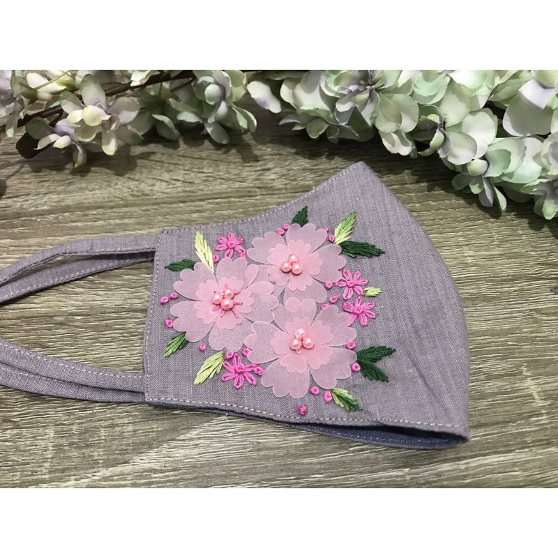 Masker Sulam Benang Warna Abu