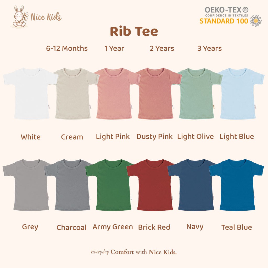 Nice Kids Unisex Rib Tee Atasan Bayi Baju Anak Baju Bayi 1-3 Tahun SNI