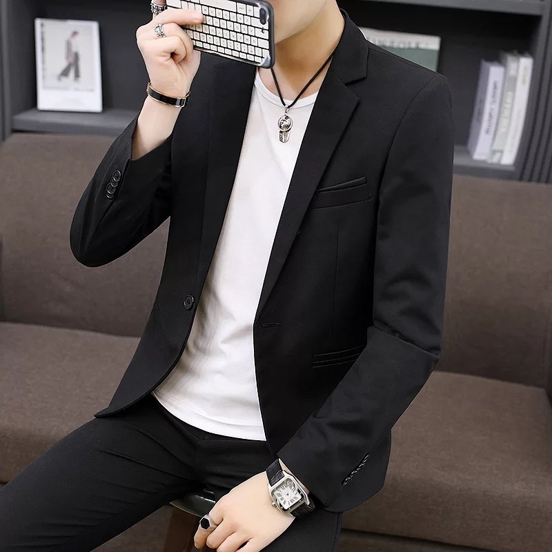 BLAZER PRIA KOREA SLIMFIT WARNA HITAM STYLISH BLACK ORI NIKAYU HIGH TWIST PREMIUM