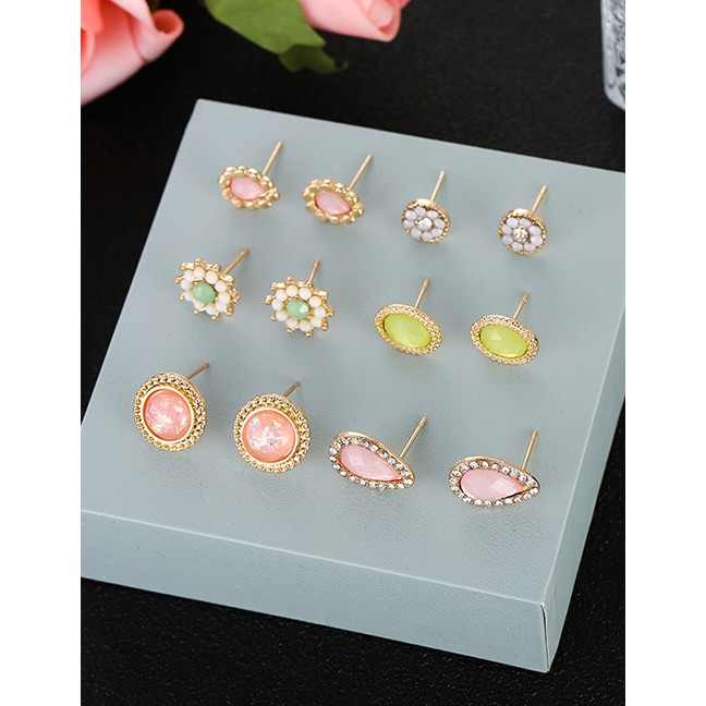 LRC Anting Set Fashion Multi-color Water Drop Shape Decorated Earrings