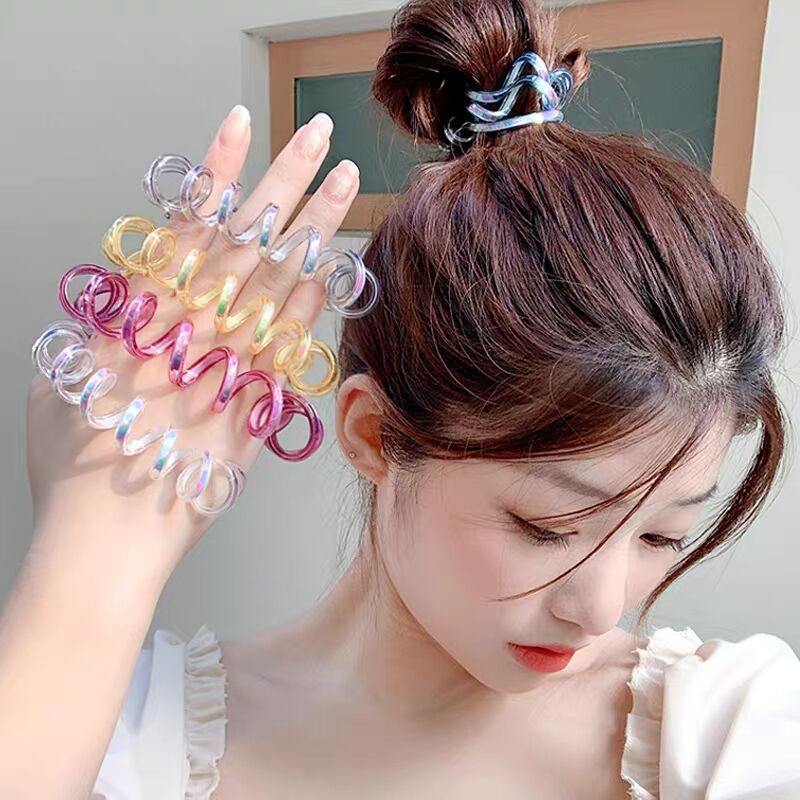 Ikat Rambut Elastis Model Kabel Telepon Spiral Bahan Plastik Untuk Wanita