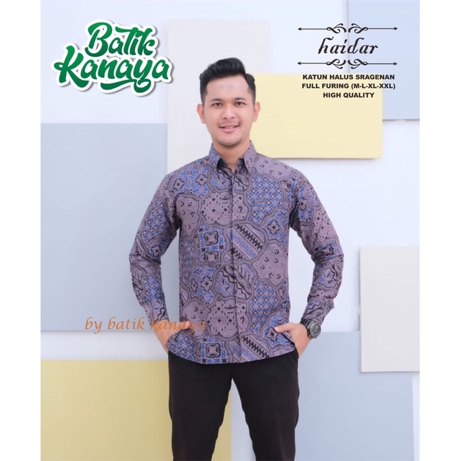 HAIDAR Kemeja Batik Pria Premium Lengan Panjang Berlapis FURING bahan katun halus PREMIUM