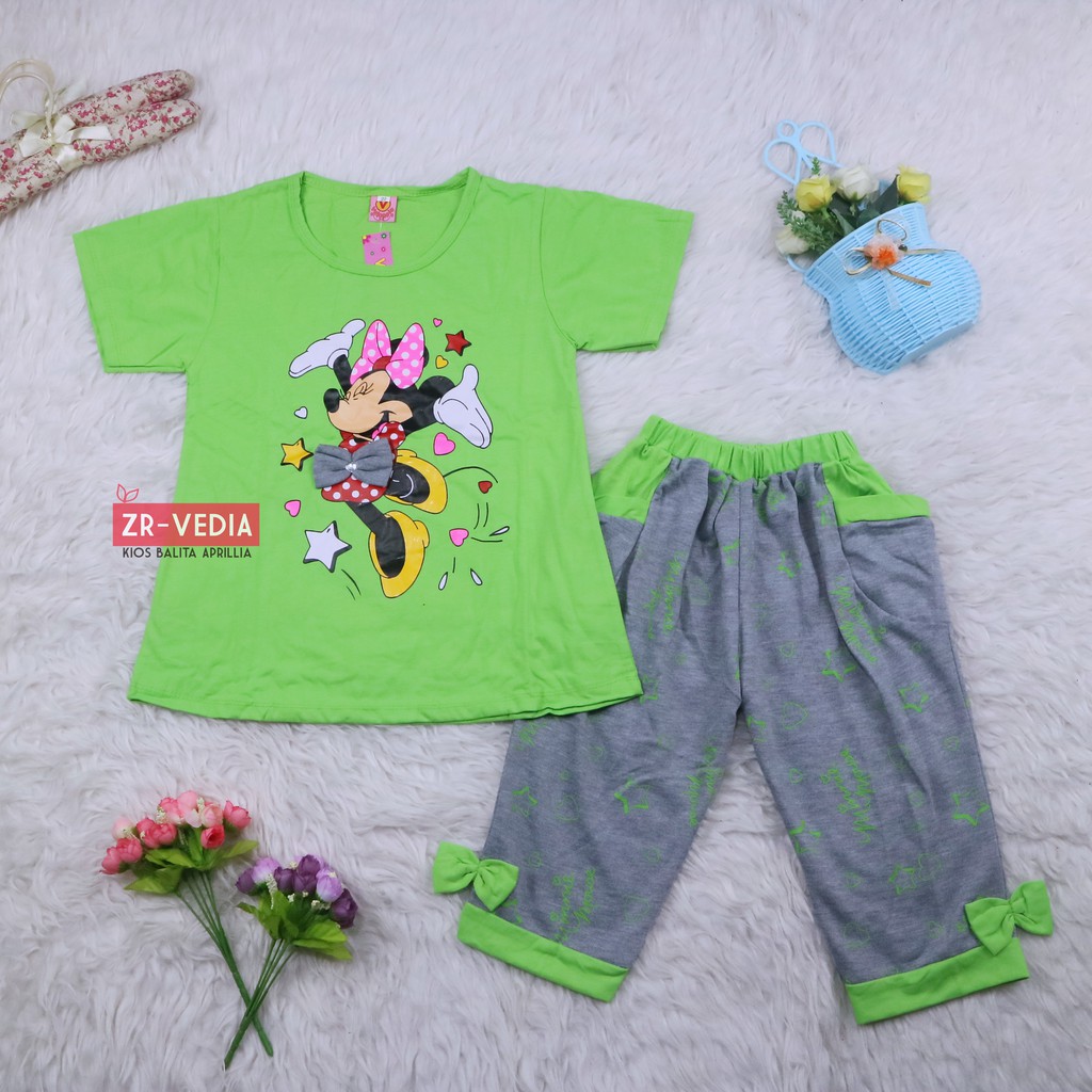 Setelan Lisa Uk 7-8 Tahun / Set Pakaian Baju Anak Perempuan Celana Jogger Kaos Lengan Pendek Cewek