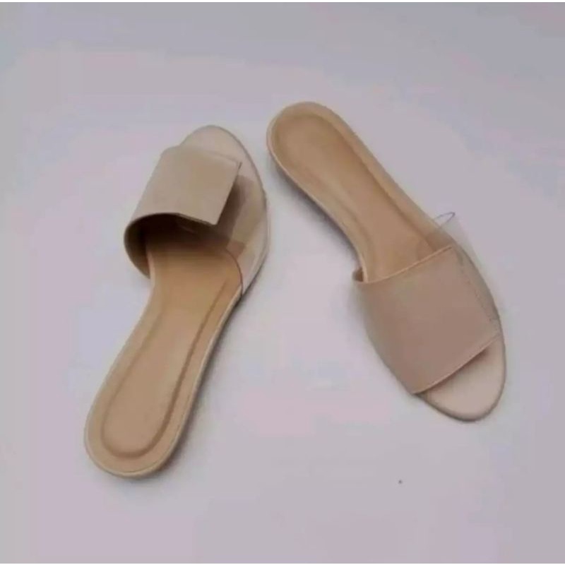 sandal wanita flatshoes mika transparan mika sambung