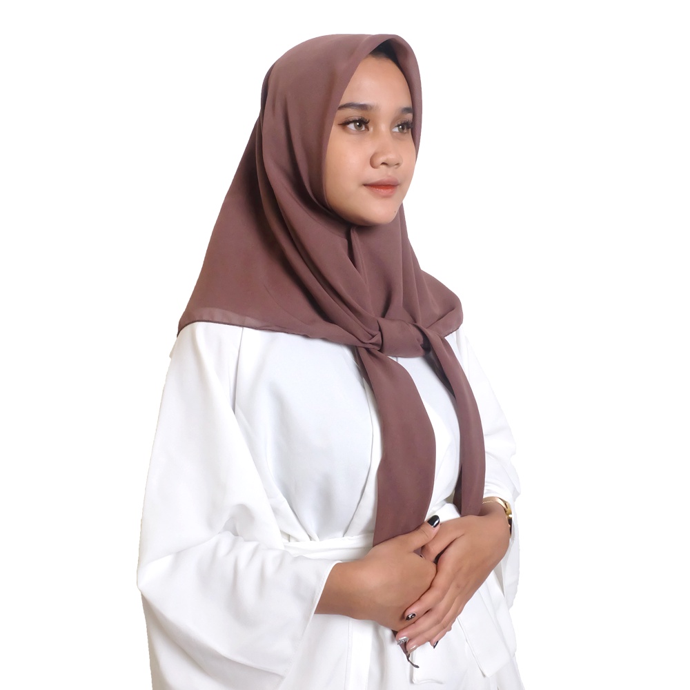Maula Hijab - Kerudung Segi Empat Bella Square Jilbab Segiempat Paris Polos Premium-Coffee