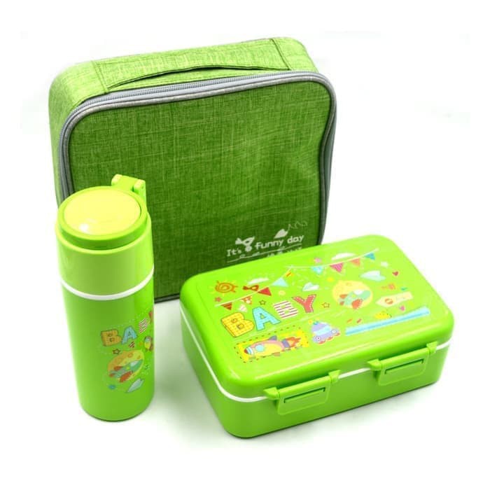 LUNCHBOX YOOYEE SET 628 PINK GREEN (LUNCHBOX BOTOL TAS)