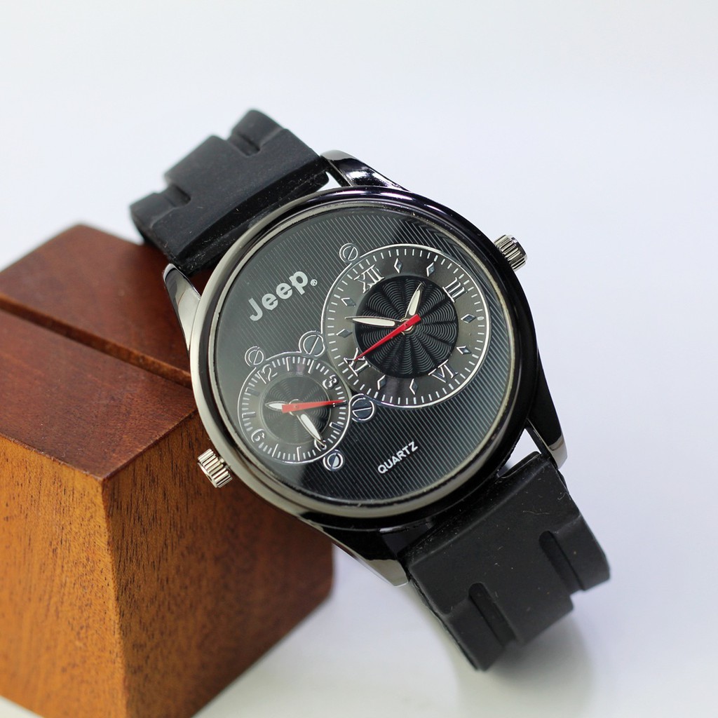jam tangan pria jeep dual time tali rubber/kanvas quartz analog