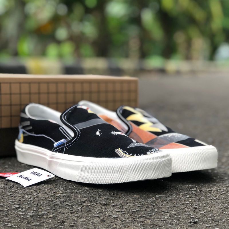 Sepatu Vans Slip On X Moma Black Premium Terlaris / Vans Moma Hitam Termurah / Vans slip On Moma Waffle DT Import BNIB