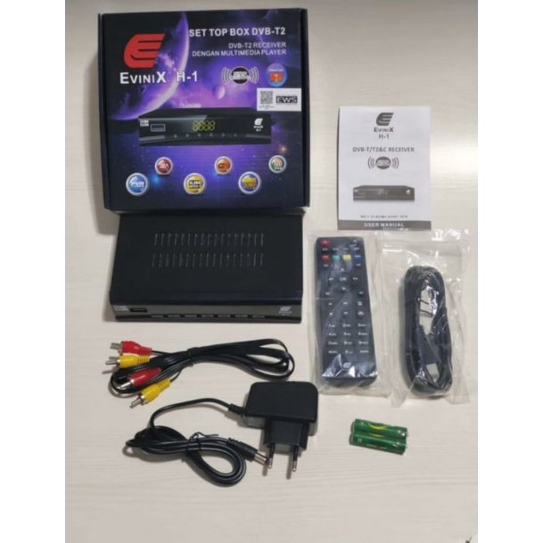 Set Top Box DVB-T2 EviniX H1 NEW 2021 Dengan Adaptor Casing Besi