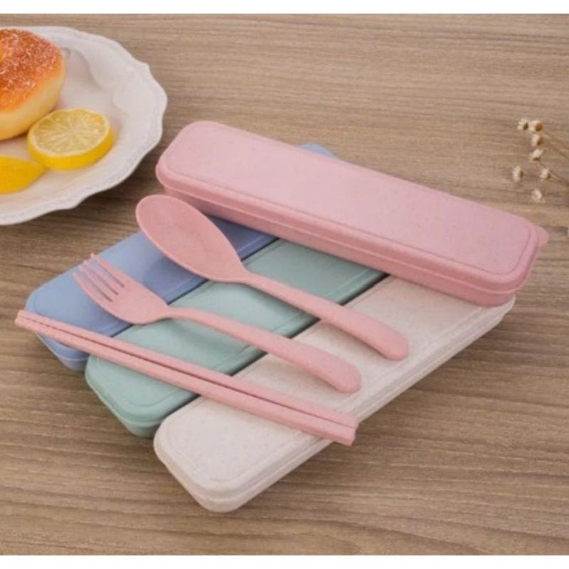 SENDOK SET JERAMI ALAT MAKAN SOUVENIR KOREAN SUMPIT TRAVEL GANDUM UNIK KADO LUNCH BOX KOTAK MAKAN