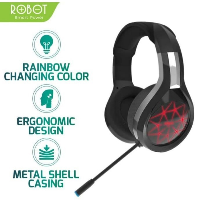 Headphone Gaming Robot RH-G10 LED Light Cable 2M Wired Headset Geming With Microphone Handsfree Earp