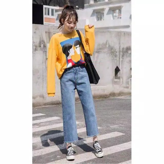 Celana Jeans Wanita/Jeans Murah Kekinian/Boyfriend Jeans Unfinished