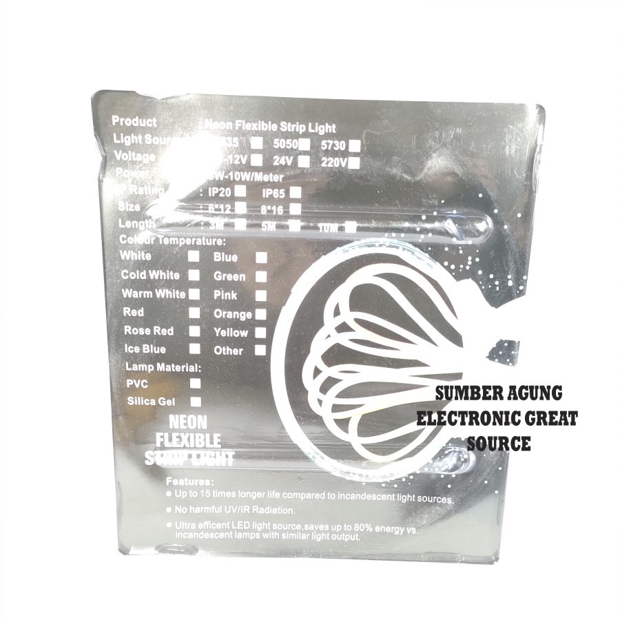 Lampu Neon Flex DC 5M 5 Meter Fleksibel Hitato Lampu Huruf Hiasan Akri