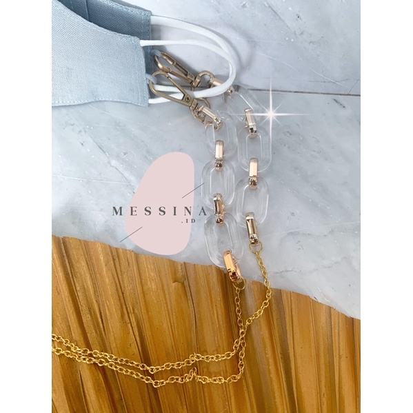 gold clear acrylic strap mask, rantai masker artis, kalung masker, strap mask korea