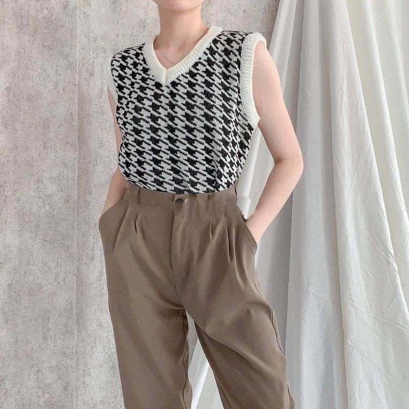 FX SHOP JENNIE VEST RAJUT HOUNDSTOOTH PREMIUM / ROMPI RAJUT