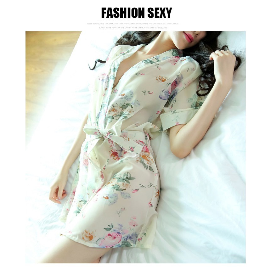 Miss H ~ 177 Kimono Lingerie Baju Tidur Kimono Wanita Lingerie Kimono Floral