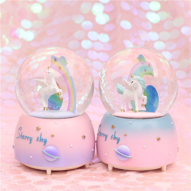 

Bola Salju Unicorn Lampu (Light + Auto Snow) / Unicorn Snowball / Bola Kristal Musik Salju Unicorn