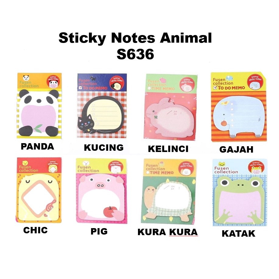 COD - S636 Tempelan Kertas Catatan Memo Note Karakter Animal Lucu Unik / Sticky Notes Karakter Animal-1