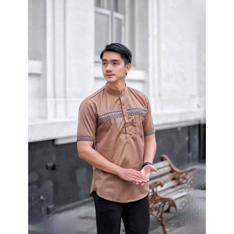 Baju Koko Kurta Pria Lengan Pendek Motif FF