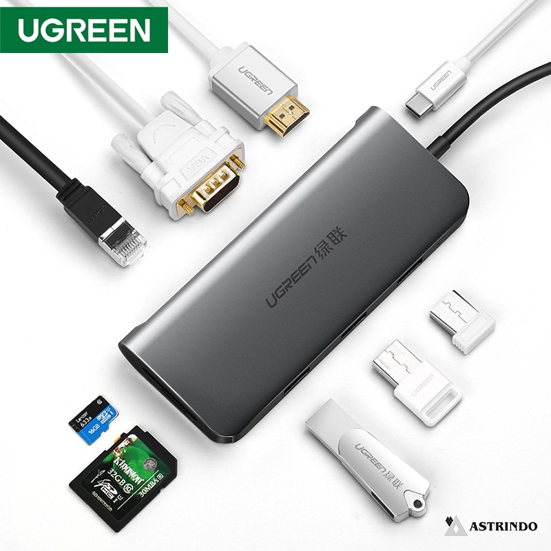 UGREEN 9in1 USB Hub Type C (USB-A, LAN, HDMI, VGA, SDCard, PD) - CM179