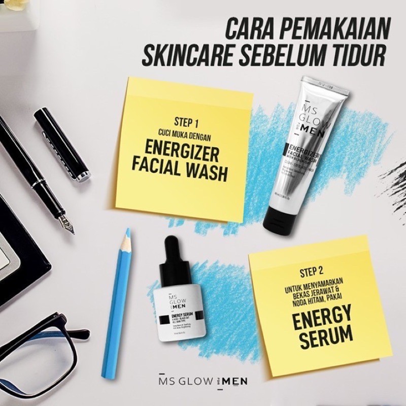 [PAKET HEMAT] MS GLOW FOR MEN Basic Indonesia / Facial Wash Face Serum Cream Sunscreen Complete