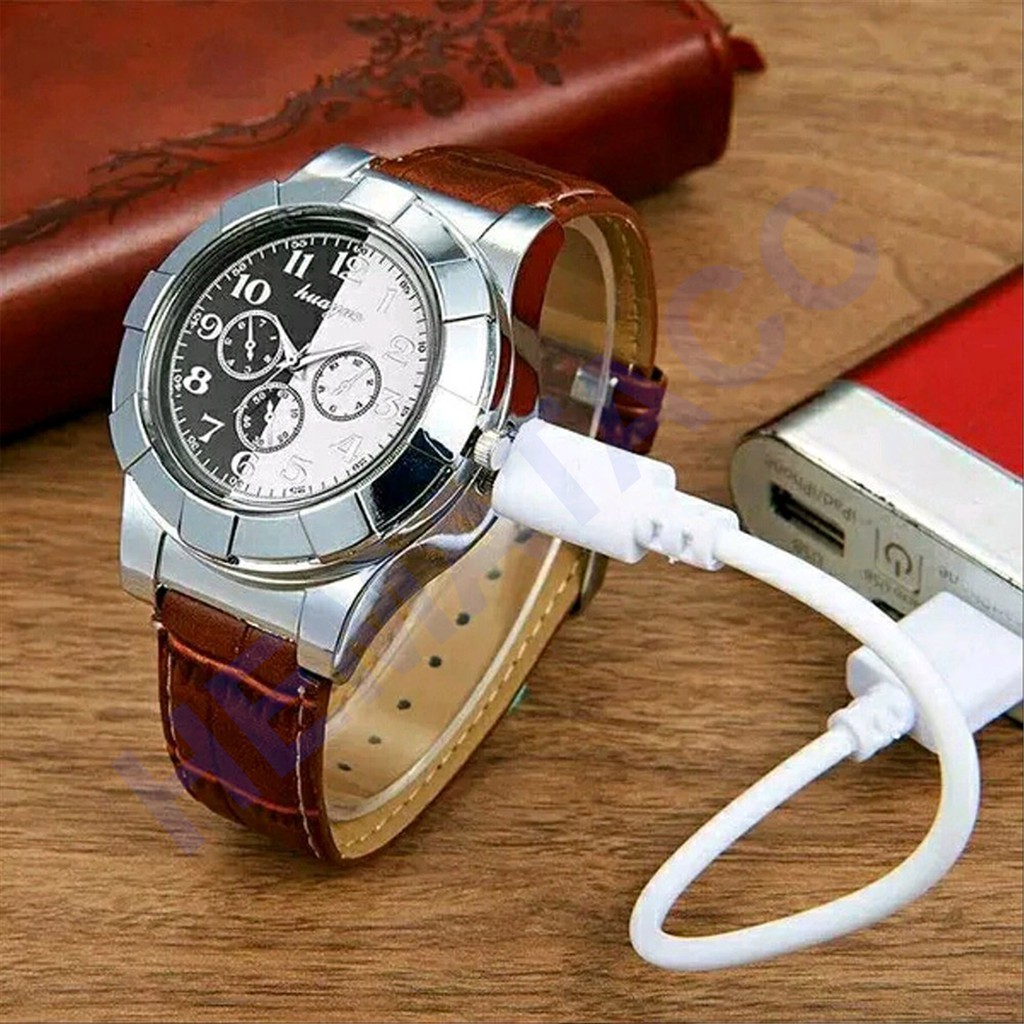 Jam Tangan Korek Api Elektrik Military Outdoor Windproof Travel Formal Pria QUARTZ Pemantik Api