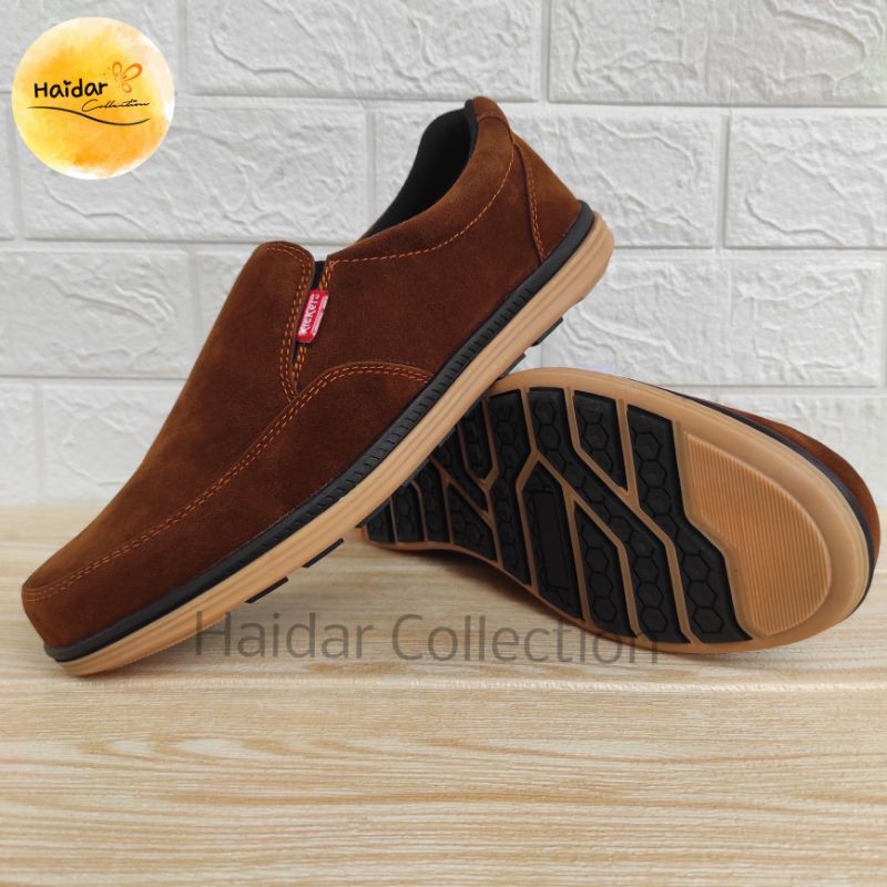 Sepatu Pria Kulit Suede Slip On Kasual Kanvas Sintetis Sol Karet Original