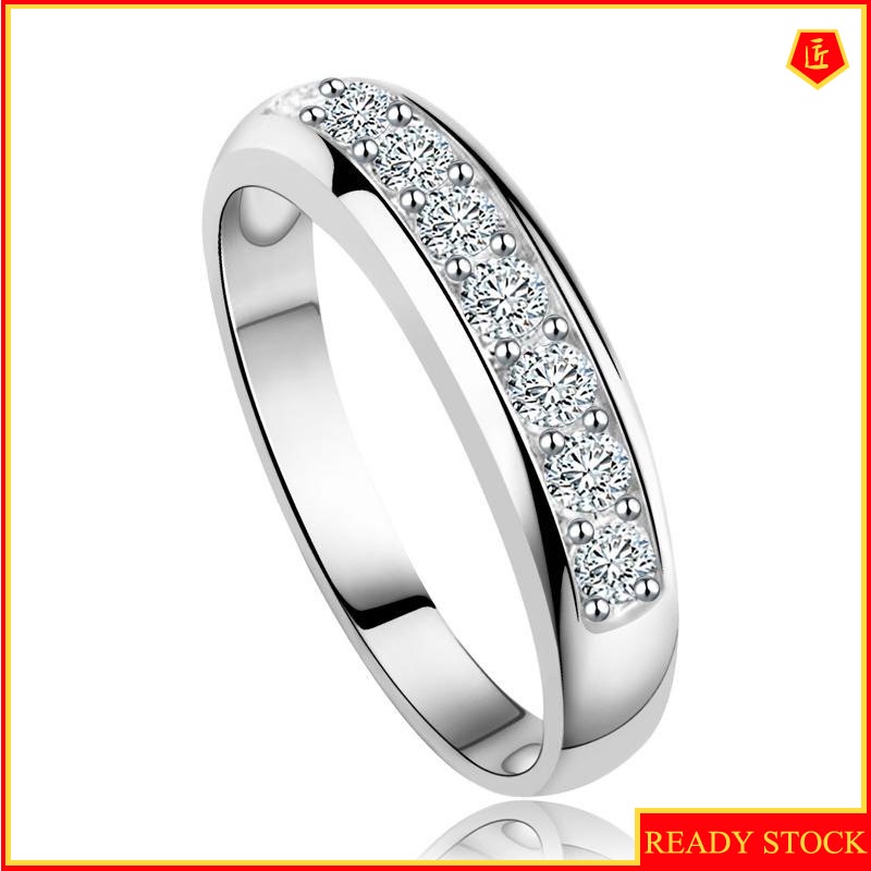 [Ready Stock]925 Silver Classic Couple Ring Inlaid Diamond Fashion Simple
