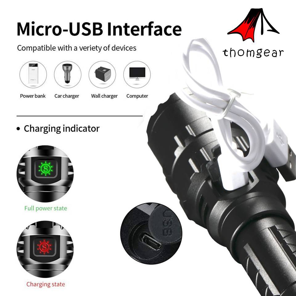 Thomgear Senter Led Torch Hunting Cree Xm-L L2 65000 Lumens - 701 Senter Super Terang Jm