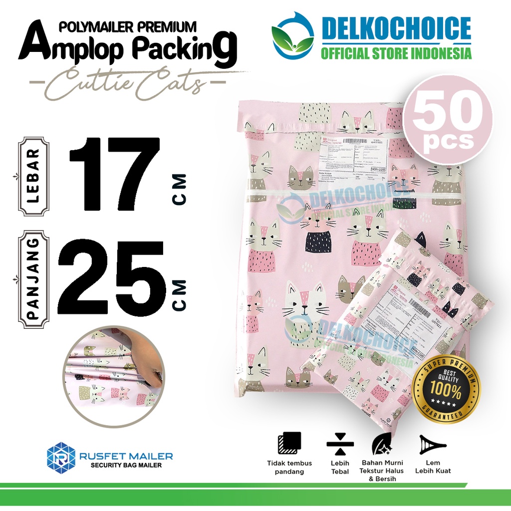 

Polymailer Motif CUTTIES CAT 17x25cm Amplop Plastik Packing Olshop Polimailer PREMIUM / PACK