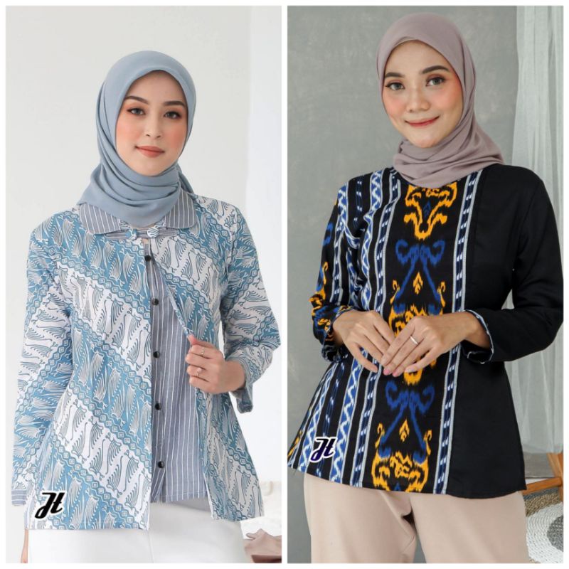 tey-17 Batik wanita ASJ SA HRB026 Kenongo Kemeja Tosca Pendek