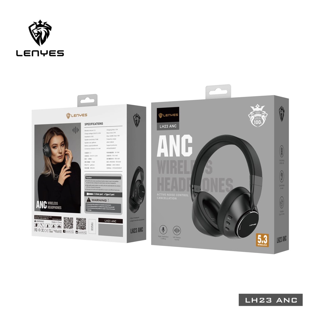 LENYES LH23 Headphone Bluetooth 5.3 ANC STUDIO HIFI BASS wireless stereo headset bando HD microphone original