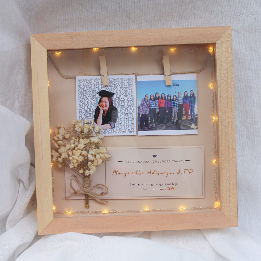 Dried Flower Frame+Lampu LED (Bunga di dalam bingkai/Bingkai 3D/Frame/ Pigura kayu natural 3 dimensi