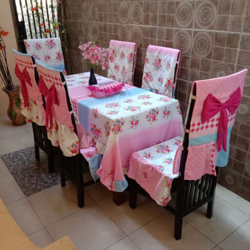 SET MEJA MAKAN COVER 6 KURSI CANTIK