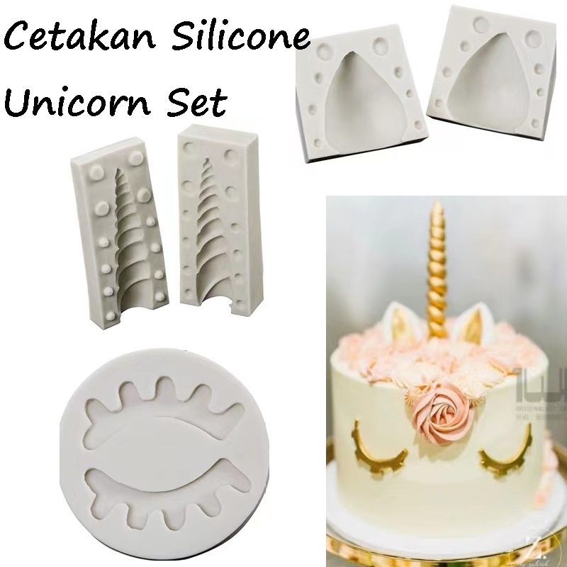 Cetakan Silicone 3D Silikon Kue Tanduk Telinga  Bulu Mata Unicorn Set