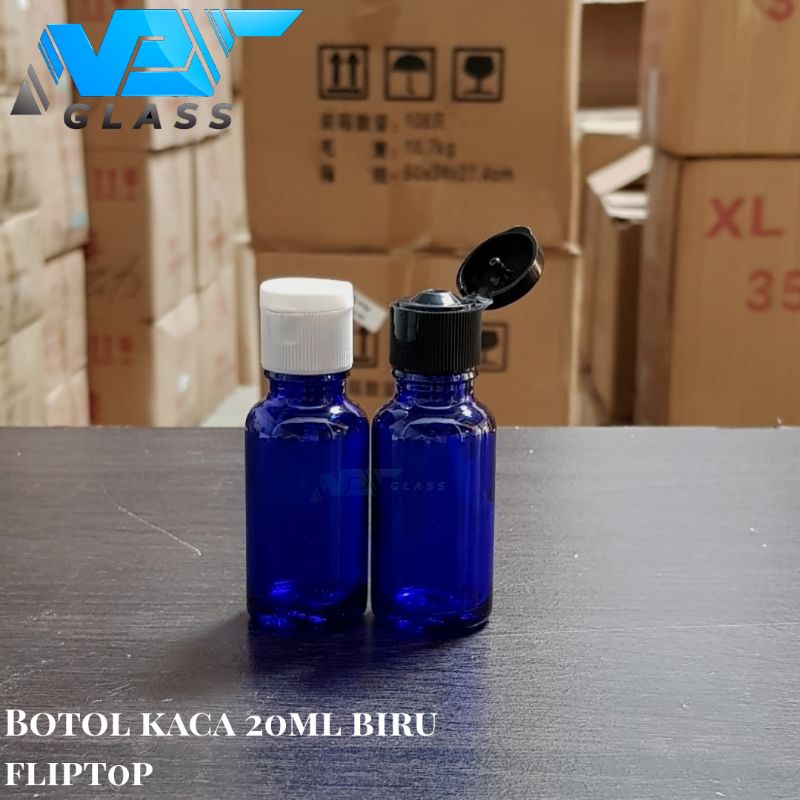 botol kaca 20ml tebal biru tutup fliptop