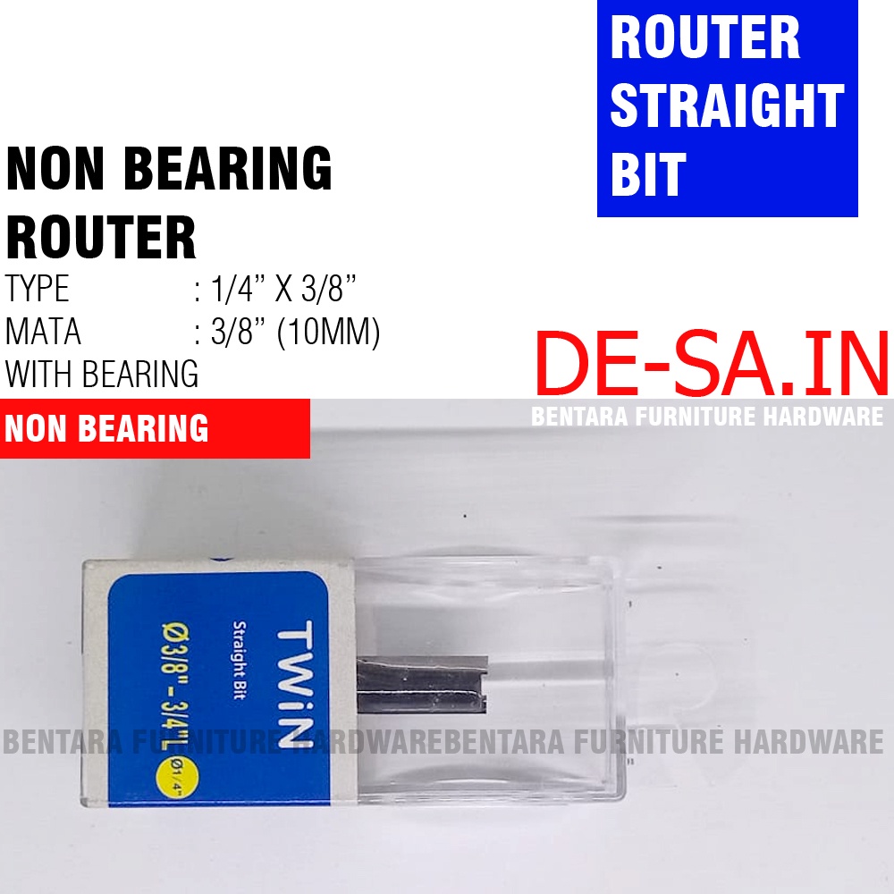 Twin Router 10 MM (3/8&quot; x 3/4&quot;) Tanpa Roda - 10 MM Straight Bit Non Bearing